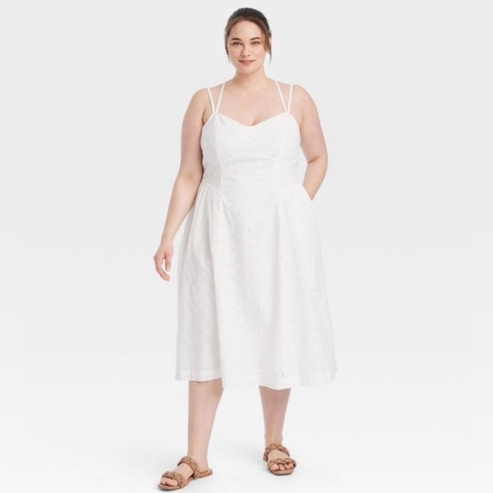 NWT A New Day White Eyelet Midi Dress Sundress 4XL